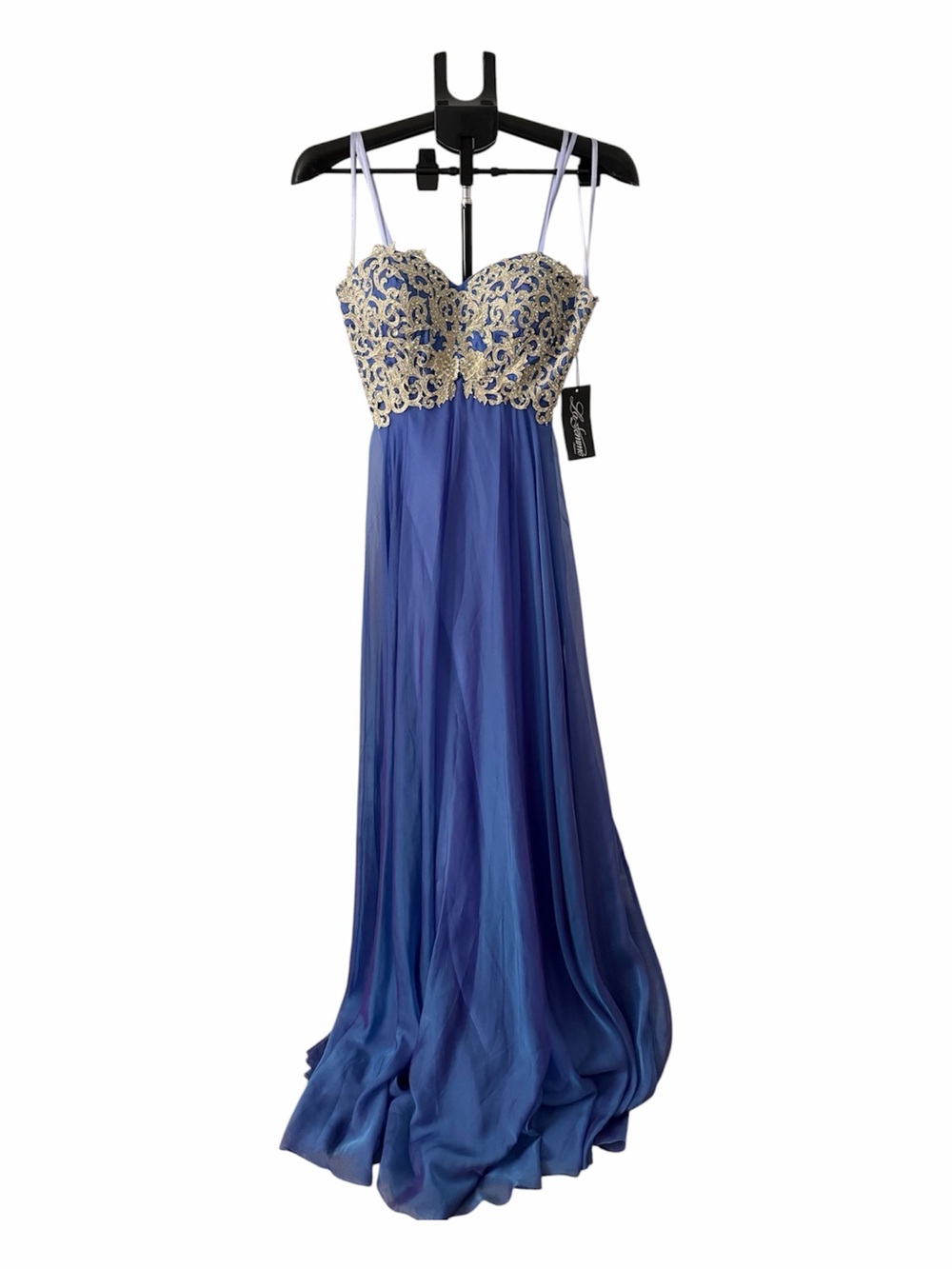 La Femme Strapless Beaded Bodice Evening Gown in Periwinkle Blue